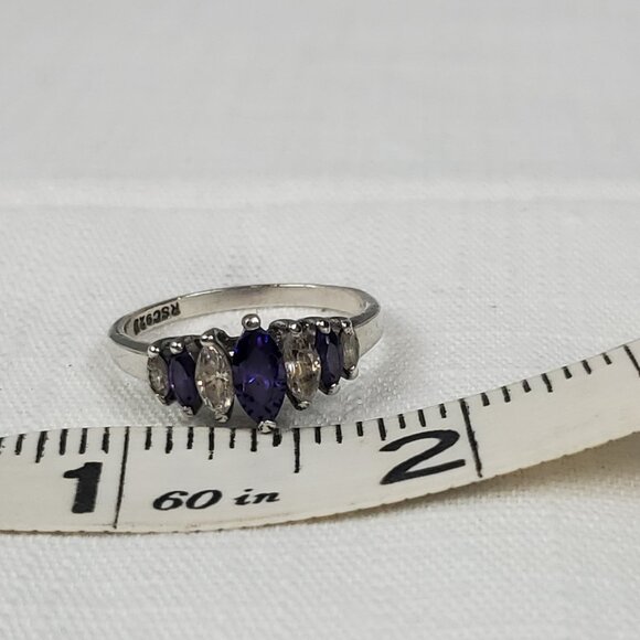 925 Silver Purple & Clear Stone Ring Antique Style Raised Setting Sz 21mm US 10 - Picture 12 of 12